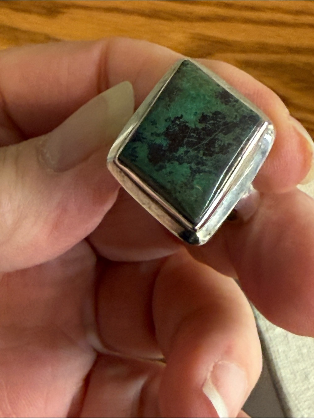 Vintage Navajo Sterling Silver 925 Chrysocolla Or Green Turquoise Ring 8-8.25